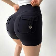 Deporte con bolsillo para glúteos para mujer, mallas ajustadas de cintura alta para entrenamiento físico, pantalones cortos de ciclismo con realce, ropa de gimnasio - 4 - Ver 5