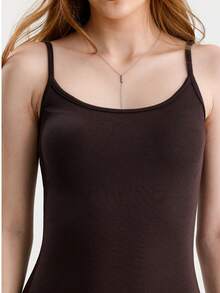 RoseArya Elegant Slit Detail Long Stretch Strap Dress - Brown - View 6