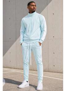 Homme Mens 2 Pc Light Weight Side Stripe Two Piece Co-Ord Track Jacket And Track Pant Set Ankle Zipper - 天白 - 查看 2