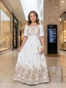 Long Dress For Girls, Modern Fashion, Elegant, For Holidays, Sizes 12, 14, 16, Colors: Red, Green, Blue - 淺色水洗藍 - 查看 2