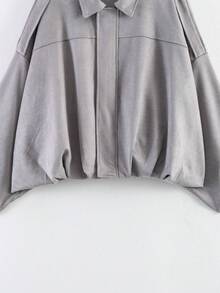 Áo khoác bomber nữ thanh lịch, nhẹ nhàng, cổ ve áo trơn, cài khuy phía trước, túi khóa kéo, phù hợp 4 mùa cho mặc hàng ngày/đi biển/đám cưới/lễ tốt nghiệp, màu xám mùa hè. - Xám - Xem 4
