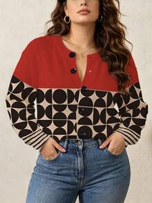 ASHKATIA Áo khoác cardigan dệt kim hình bán nguyệt họa tiết hình học cổ điển dành cho nữ cỡ lớn, thích hợp làm quà tặng Ngày của Mẹ. - Nhiều màu - Xem 13