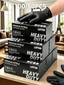 100/50/2 Packs Of Black Nitrile Gloves, Dust-Free, Latex-Free, Hypoallergenic, Disposable Nitrile Kitchen Gloves. Suitable For Home - Multicolor - View 2