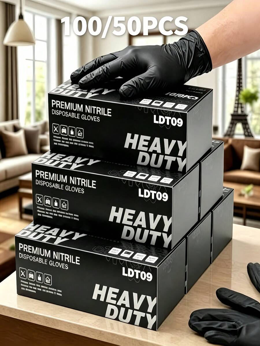 100/50/2 Packs Of Black Nitrile Gloves, Dust-Free, Latex-Free, Hypoallergenic, Disposable Nitrile Kitchen Gloves. Suitable For Home