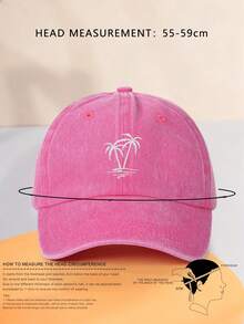 1pc Unisex Y2K Style Embroidered Palm Tree Washed Baseball Cap, Suitable For Outdoor Sports, Sun Protection, Daily Commute,Beach,Holiday - Rose Red - View 2