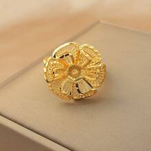 Conjunto de Pulseira e Anel Floral, Conjunto de Joias de Corrente Oca Elegante, Adequado como Presente do Dia das Mães para Senhoras, Usar para o Dia a Dia e Festivais - Ouro amarelo - Visão 6