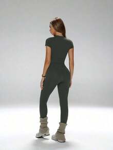 Conjunto de yoga para mujer, pantalones deportivos de cintura alta, conjunto deportivo moldeador de 2 piezas, conjunto de yoga que afina la cintura, camiseta de cuello redondo ajustada combinada con pantalones de yoga de cintura alta, conjunto esencial de 2 piezas para mujer en verano - Blanco - Ver 11