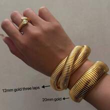 1 Piece Of 18k , Electroplated Titanium Steel, Retro Stretchy Polished Bracelet With Zirconia Thread Ring, Versatile For Daily Use, Good-Looking As A Gift - Gold - View 6
