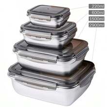 Set Of 4 Durable Stainless Steel 304 Food Containers With Sealed Lids - Black - View 3