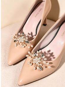 1 Paar goldfarbene Perlen & Kristall Schuhclips, abnehmbare Strass Schuh Accessoires, Braut Hochzeit Schuh Dekorationen, elegante Blumen Schuh Ornamente für Absätze und Pumps, ideal für Party, Abschlussball und besondere Anlässe, funkelnde Braut Schuh Dekorationen für Pumps und Absätze, elegante Blumen Schuh Ornamente für Abschlussball, Party und täglichen Gebrauch - Verschiedenfarbig - Übersicht 3