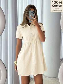 Vestido corto de un solo pecho de unicolor cómodo y casual para mujer - Albaricoque - Ver 8