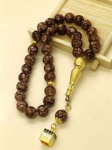 Middle Eastern Style Prayer Beads With Pendant - Islamic Dhikr Rosary Beads - Golden Cabinet With 33 Floral Beads - View 10