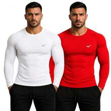 Kit Of 2 Thermal UV 50+ Base Layer Shirts/T-Shirts/Cool Mesh Shirts For Gym And Sports - 白色和紅色 - 查看 5