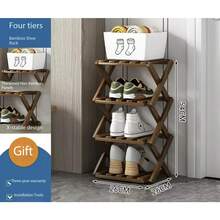 Kệ giày gấp gọn đơn giản bằng tre, không cần lắp ráp, dùng cho lối vào nhà, nguyên khối. - màu nâu - Xem 9