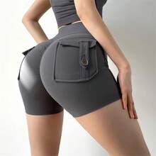 Deporte con bolsillo para glúteos para mujer, mallas ajustadas de cintura alta para entrenamiento físico, pantalones cortos de ciclismo con realce, ropa de gimnasio - 7 - Ver 2