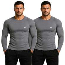Kit Of 2 Thermal UV 50+ Base Layer Shirts/T-Shirts/Cool Mesh Shirts For Gym And Sports - 2 灰色 - 查看 5