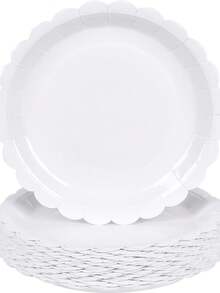 20 chiếc đĩa giấy trắng viền lượn sóng 9 inch / 7 inch, đĩa đựng bánh dùng một lần màu trắng cho tiệc mừng em bé, sinh nhật, đám cưới, tiệc cô dâu. - trắng - Xem 7
