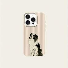 1 pieza Funda de teléfono de material TPU con patrón de rayas de Border Collie compatible con iPhone 17 Pro Max/17/16 Pro Max/15/13/12/11, S20 FE/A15/S24/A55, Note 11/Note 12/Note 13 Pro, funda protectora suave anti-caídas de cobertura completa - Blanco - Ver 5