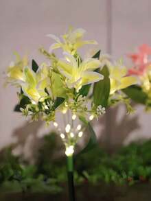 1 件 - 7 百合太阳能 LED 花园灯，户外装饰路径照明，婚礼装饰花，优雅的太阳能灯，逼真的粉色、黄色和白色花朵，适合户外使用，非常适合生日派对、情人节礼物和花园装饰 - 彩色 - 查看 3