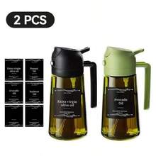 1件 16oz/470ml 2合1玻璃橄欖油分裝瓶與噴霧器，可重複使用帶把手油瓶，防漏烹飪用油噴霧器，雙用倒油與噴油容器，防滴漏玻璃油瓶附標籤，適用氣炸鍋、烘焙、燒烤 - 查看 15