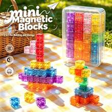 28PCS/75PCS 2.0 Rounded Transparent Magnetic Portable Box Magnetic Building Blocks Travel Set, Magnetic Blocks Toddler Toys 3D Magnetic Cube Toys Magnetic Construction Blocks Set Suitable For STEM Construction Magnetic Toys For 3+ Children Boys Girls (Random Color) - Multicolor - View 2