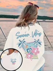 Summer Tops Double-Sided Printed Cotton T-Shirt Summer Vibes Pattern - White - View 6