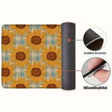 1 pieza Alfombra de lino con estampado de girasol y cuadros, alfombra de baño, felpudo, alfombra rectangular impresa en 3D para sala de estar, dormitorio, pasillo, baño, lavandería - Alfombra de poliéster, apta para decoración interior y exterior del hogar - Multicolor - Ver 8