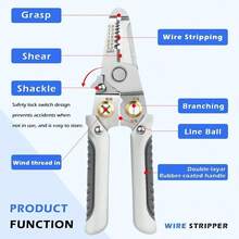 1 chiếc kìm tuốt dây điện ProMaster 8 trong 1, làm bằng thép crom vanadi, tay cầm chống trượt, đa chức năng với khóa an toàn, có thể cắt, tuốt và bấm đầu dây. - A - Xem 8
