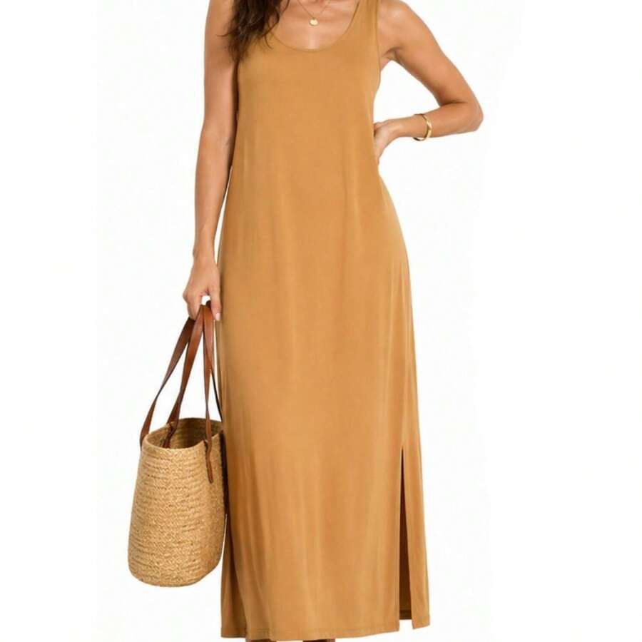 Vila Clothes Vestido midi Vila Modala maxi mostaza tirantes para mujer - Amarillo - Ver 1