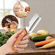 2 Pack Premium 2-In-1 Multi Functional Vegetable And Fruit Peeler With Bottle Opener, Wooden Handle, Stainless Steel Blade-Zero Snag, Smooth Glide Kitchen Tool For Potato, Carrot,Sugar Cane And More - 棕色 - 查看 9