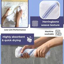 LIVINATI Bulk Kitchen Towels Cotton For Chefs In Commercial Restaurants - 15"X25" - 6 Pack - White Linen Tea Dish Towels - Lint Free Soft Absorbent Center Blue Striped Herringbone Weave Towles - Màu A - Xem 5