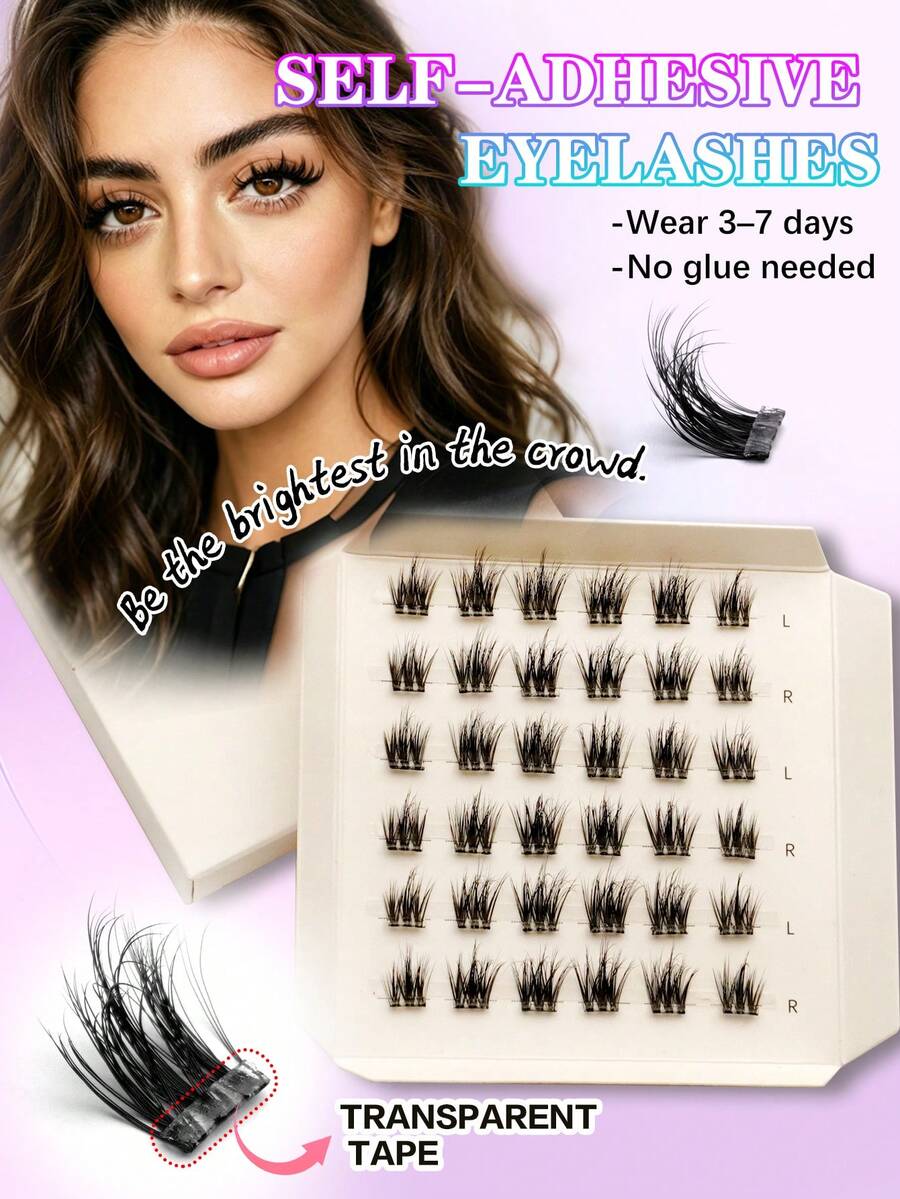 Waloshow Set de 36 pestañas postizas de estilo D-Curl autoadhesivas, hechas con materias primas personalizadas, de 10-12-14mm de alta gama y suaves, que proporcionan una sensación de lujo cómoda, con un diseño único sin duplicados en el mercado, de una sola pestaña, de estilo de dibujos animados, naturales y alargadoras, suaves y sedosas, adecuadas para uso casero DIY y uso diario - D - Ver 1
