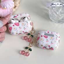 Thiết kế họa tiết hoa dâu tây và hoa anh đào, kèm 1 mặt dây chuyền, tương thích với ốp bảo vệ chống rơi cho tai nghe 4, Pro, Pro 3, cũng như ốp bảo vệ tai nghe Pro 2/3. - trắng - Xem 3