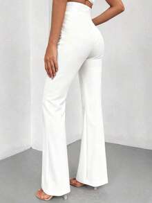 Pantalones rectos de talle alto de color negro sólido, elegantes y casuales, adecuados para uso diario, oficina, traslados, hogar, citas, pequeñas fiestas, eventos sociales ligeros en primavera - Blanco - Ver 5