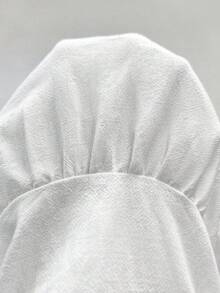 1 pieza de camisa casual para mujer , blanca, con cuello en V y mangas con volantes, 180g, 100% algodón. - Blanco - Ver 8
