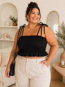 Blusa xadrez Feminina Cropped Plus Size Lastex Alcinha Regulável Blusinha festa junina - Preto - Visão 8
