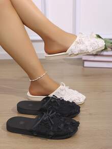Dép lê ren lưới kiểu dáng mới, đế mềm mại, thoải mái, đa năng. - màu đen - Xem 9