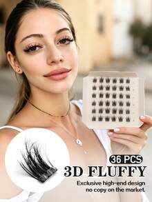 Waloshow Set de 36 pestañas postizas de estilo D-Curl autoadhesivas, hechas con materias primas personalizadas, de 10-12-14mm de alta gama y suaves, que proporcionan una sensación de lujo cómoda, con un diseño único sin duplicados en el mercado, de una sola pestaña, de estilo de dibujos animados, naturales y alargadoras, suaves y sedosas, adecuadas para uso casero DIY y uso diario - D - Ver 7