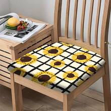 2/4/6pcs Sunflower Plaid Pattern Stretch Seat Cushion Covers, Suitable For Home Decor, Living Room, Dining Room, Garden, Hotel, Party Events, Washable Polyester Material Dining Chair Seat Covers - Multicolor - View 5