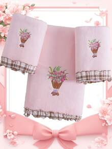 珊瑚絨刺繡玫瑰臉巾、浴巾、手捧花、婚禮裝飾、伴娘、吸水超細纖維純色刺繡浴巾或毛巾、情侶款居家手巾浴巾、柔軟親膚浴室毛巾、浴室用品、沙灘巾，適用於浴室、飯店、開學季、居家必需品、毛巾、護膚 - 粉色 - 查看 4