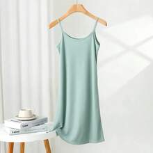 Minivestido holgado para mujer, tela ligera de seda helada, perfecto para el verano, falda exterior de moda 2024 - Corto Matcha Verde - Ver 5