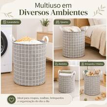 Foldable Checkered Laundry Basket With Handles, Multipurpose Organizer For Laundry Room, Bedroom, Bathroom - Preto Branco Cinza - View 3