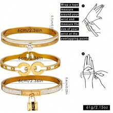 Conjunto de 3 piezas de joyas chapadas en oro como regalo: cinturón con incrustaciones de rhinestones, pulsera de acero inoxidable estilo romano de 18K chapado en oro para mujeres - estilo de combinación romana - Ver 9