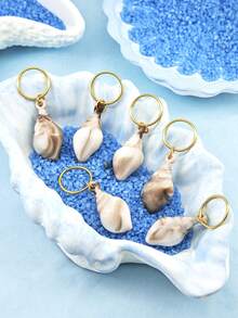 6pcs White Conch Summer Ocean Element Hair Rings – Vacation Style Adjustable Hair Cuffs, Coastal Boho Hair Jewelry For Men & Women's Dreadlocks & Braids - Gold - View 4
