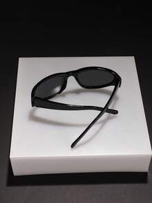 1 PC Men's Casual Wrap Fashion Glasses Black Transparent Gray Polycarbonate Frame With Gray Lenses Lightweight Suitable For Street Sports Wear With Glasses Box - Multicolor - View 6
