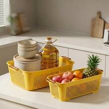 1/2/4pcs Multifunctional Plastic Kitchen Storage Basket, Stackable Ventilated Organizer Basket For Fruit Vegetable Sundries,Suitable For Home Kitchen Cabinet Storage - Multicolor - View 2