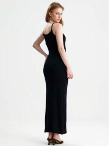 RoseArya Elegant Stretchy Long Strap Dress - Black - View 3