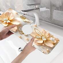 1pc Flower Theme Pattern Sink Drain Pad, Quick-Drying Diatomite Bathroom Faucet Pad, Trimmable Holiday Decorations, Household Kitchen Drain Pad, Washbasin Protection Pad, Suitable For All Kinds Of Faucets In Bathroom And Kitchen. - Multicolor - View 13