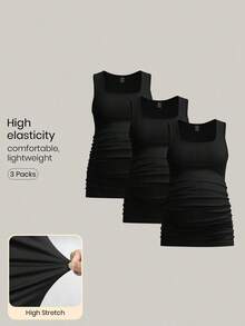 Modmama 3 piezas Tops sin mangas de unicolor para mujeres embarazadas, casuales y sencillos, perfectos para el verano - Negro - Ver 6