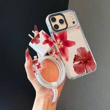 6件套：1个透明手机壳，印有红色百合花图案 - 彩色 - 查看 3